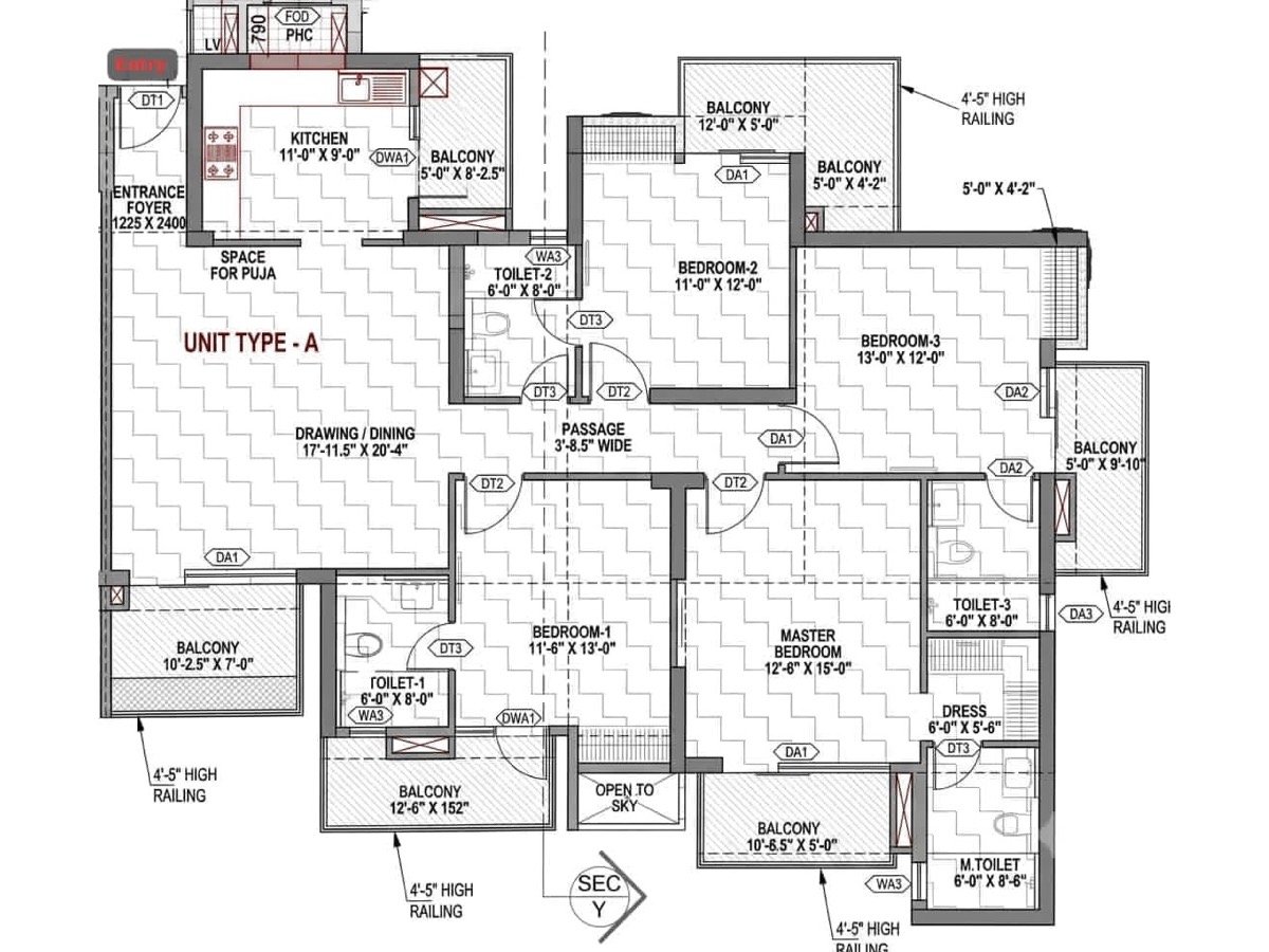 4 BHK floor plan — 2,614 sq.ft.