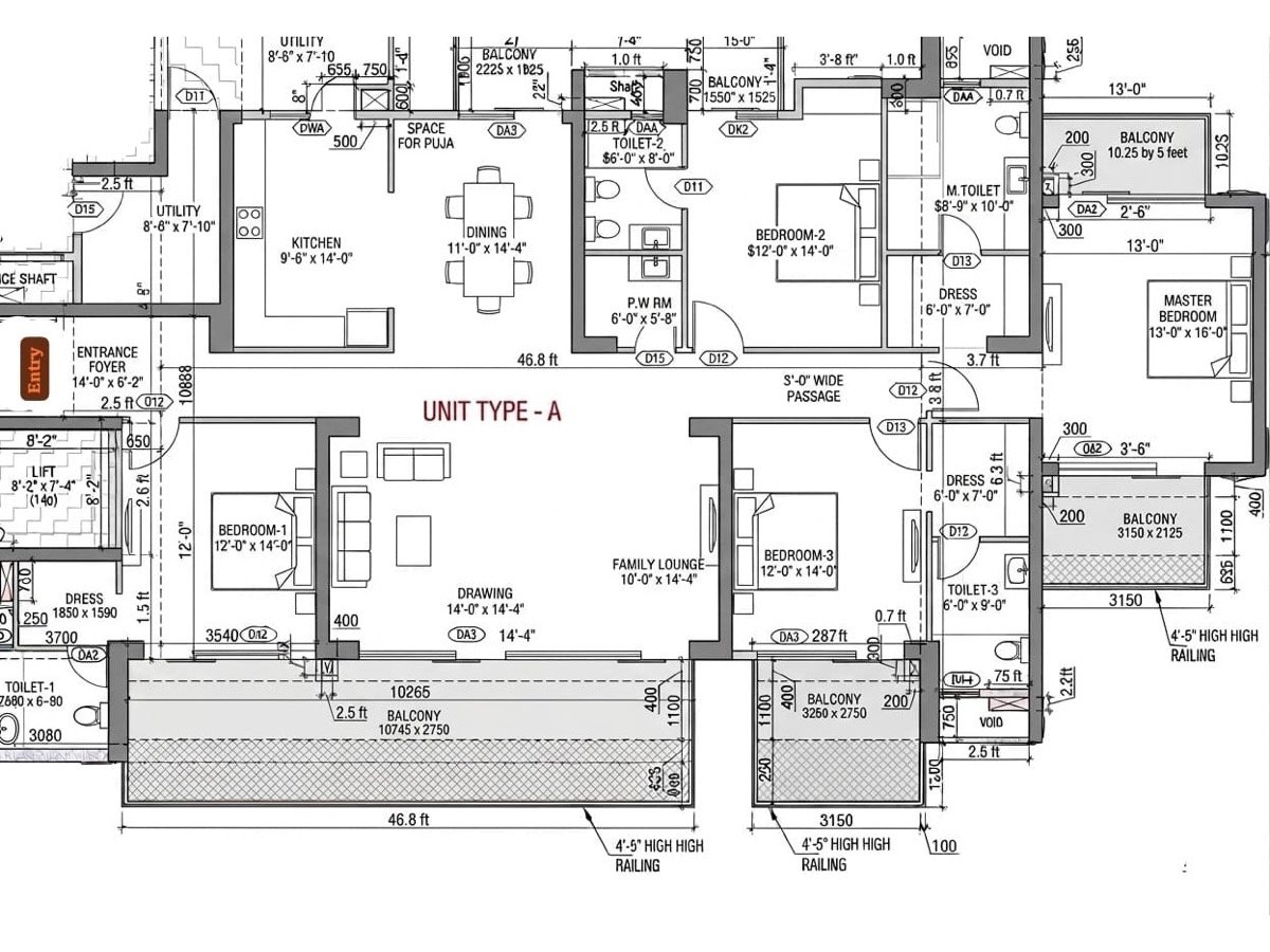 4.5 BHK floor plan — 4,370 sq.ft.