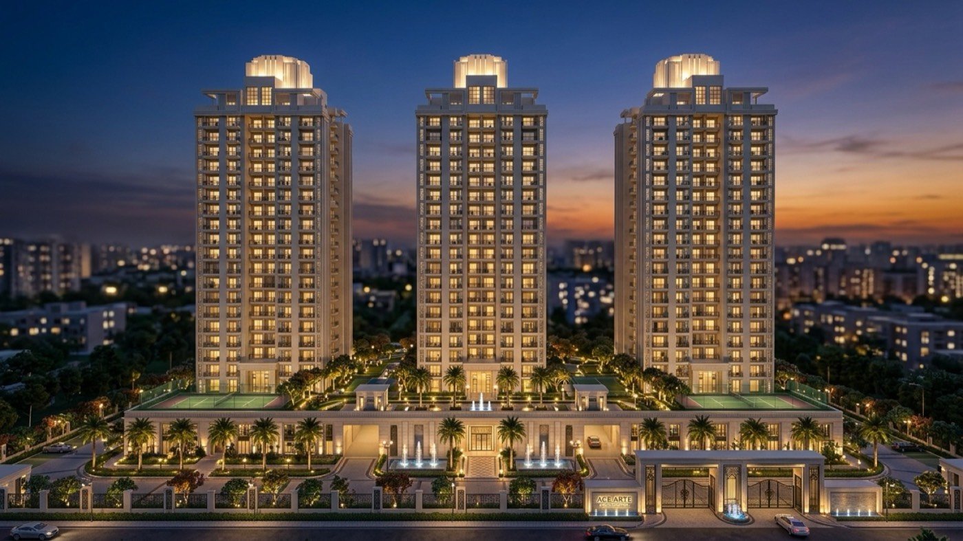 Ace Arte towers at dusk, Sector 150, Noida